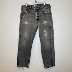 Levi’s 501 Y2K Straight Leg Button Fly Distressed Gray Denim Jeans Sz 32x 27.5